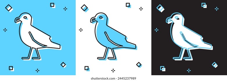 Set Bird seagull icon isolated on blue and white, black background.  Vector