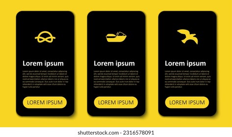 Set Bird seagull, Jet ski and Nautical rope knots. Business infographic template. Vector