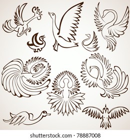 set bird silhouette collection