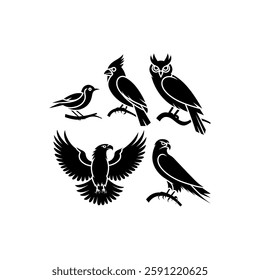 A Set Of Bird Silhouette With A White Background.