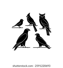 A Set Of Bird Silhouette With A White Background.