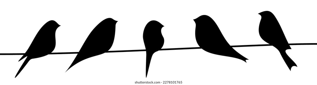 Set of bird silhouettes in different poses on wire illustrations