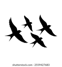 A set of bird silhouettes in flight, the birds in various positions and wing spreads in vector illustration