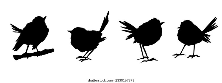 Set of bird silhouettes. Vector graphics.