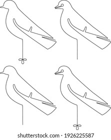 Set of bird stands on one leg. Single continuous line drawing. Vector illustration. Isolated on white background