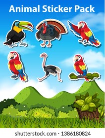 Set mit Vogelaufkleber-Abbildung