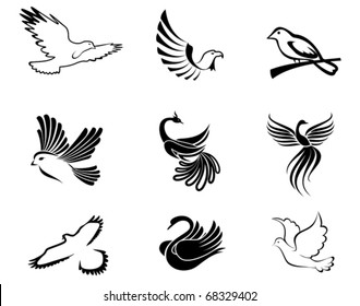 Set of bird symbols as a concept of peace - also as emblem. Jpeg version also available