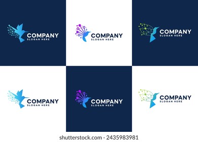 set of bird tech logo , hummingbird  , innovation , logo design inspiration.
