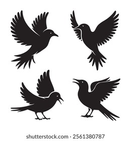 A set of bird vector icon silhouettes in various poses