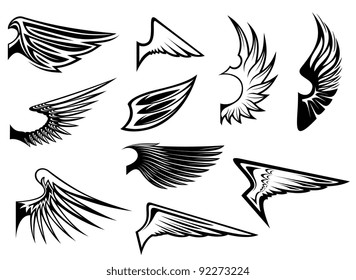 Set of bird wings for heraldry or emblem design. Jpeg version also available in gallery