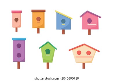 A set of birdhouses of different shapes. Vector illustration of a cartoon style.