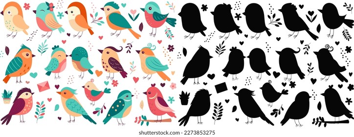 set of birdies cartoon collection isolated, vector