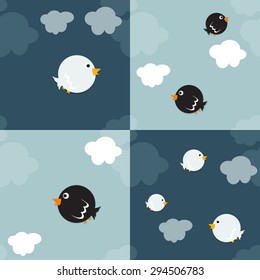 Set of birds and clouds vector backgrounds