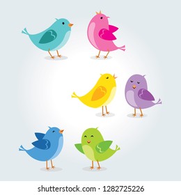 Set of birds in different pose. Vector illustration.