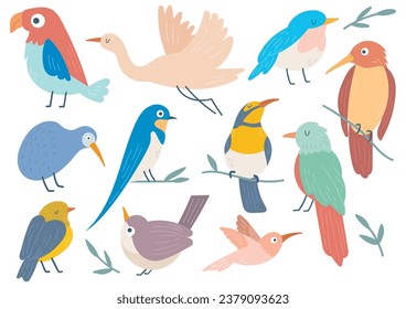 conjunto de aves en ilustración de estilo plano