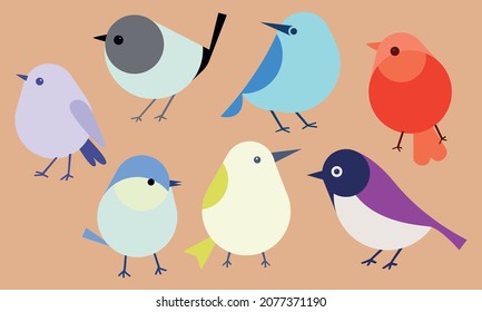 Set of birds in flat style vector illustration colored birds