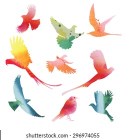 Set Birds Flight Watercolor Silhouettes Vector Stock Vector (Royalty Free) 296974055