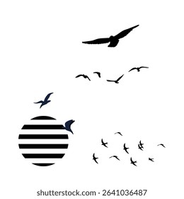 A set of birds flying in the sky. isolated on white background. 