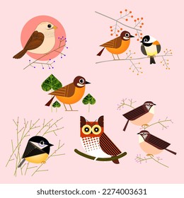 Set of birds icon character animal vector illustration.