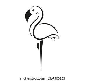 Set of birds icons in flat graphic style drawing - Flamingo icon - Vector