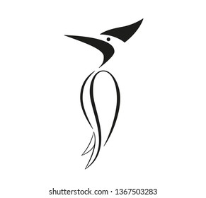 Set of birds icons in flat graphic style drawing - Woodpecker icon - Vector
