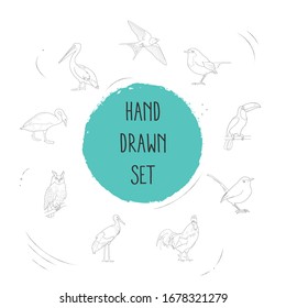 Set of birds icons line style symbols with owl, swan, pelican and other icons for your web mobile app logo design.