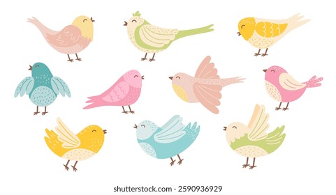 Set of birds isolated on white background. Vector hand drawn cliparts.