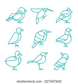 Set of birds in line style. Vector Illustrations