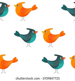 Set of birds, seamless pattern isolated on white background.
