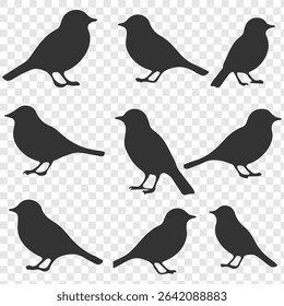 set of birds silhouettes on transparent background. eps 10
