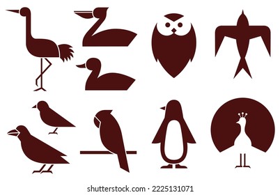 Set of Birds sitting silhouette vector Collection