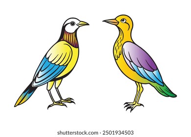 Set of birds set. Toucan, parrot, bullfinch, sparrow, titmouse, flamingo birds cartoon vector