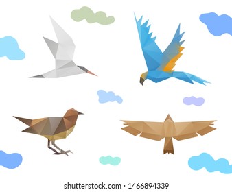 Set of birds trianle style sketch. Polygonal design backgrounds. 