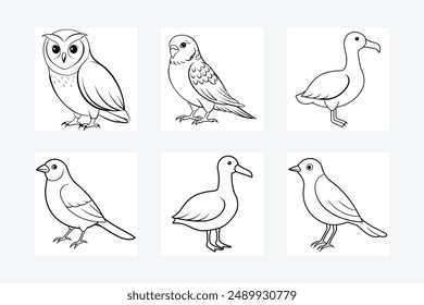 Set Of Birds Vector line art Illustration.