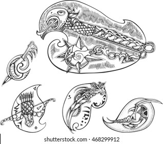 Set of bird-stylized blades. Vector illustrations.