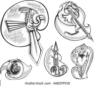 Set of bird-stylized blades. Vector illustrations.