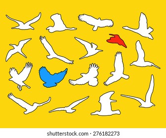 Set Birds.Vector illustration in yellow