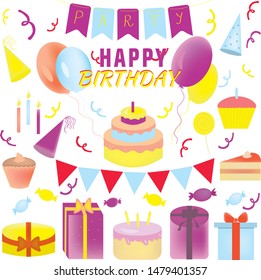 Set Birhday Elements Illustration Design Print Stock Vector (Royalty ...