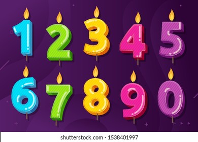 Set of Birthday Anniversary Numbers Candle vector illustration