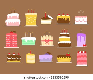 Set of birthday cake flat design illustration