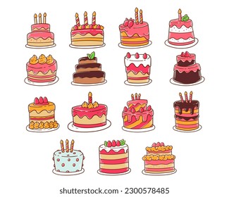 Set of birthday cake hand-drawn illustration	
