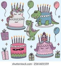 A set of birthday cake illustration