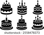 A set of birthday cake silhouette vector icons.eps