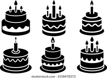 A set of birthday cake silhouette vector icons.eps