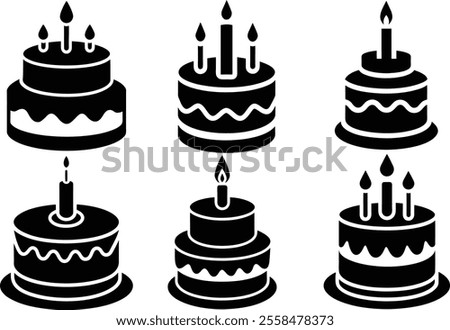 A set of birthday cake silhouette vector icons.eps