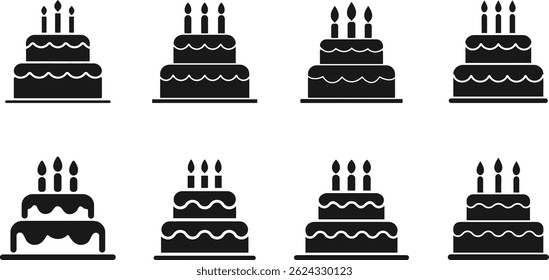 Set of Birthday Cake Silhouettes with Candles. Birthday Cake silhouette Bundle.