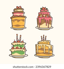 Set of Birthday cake sticker design, icon design and vector illustration