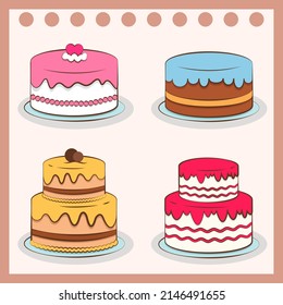 Conjunto de vector de torta de cumpleaños