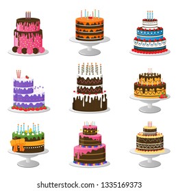 Set of birthday cakes
