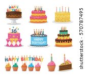 Set of Birthday Cakes. Birthday Party Elements.